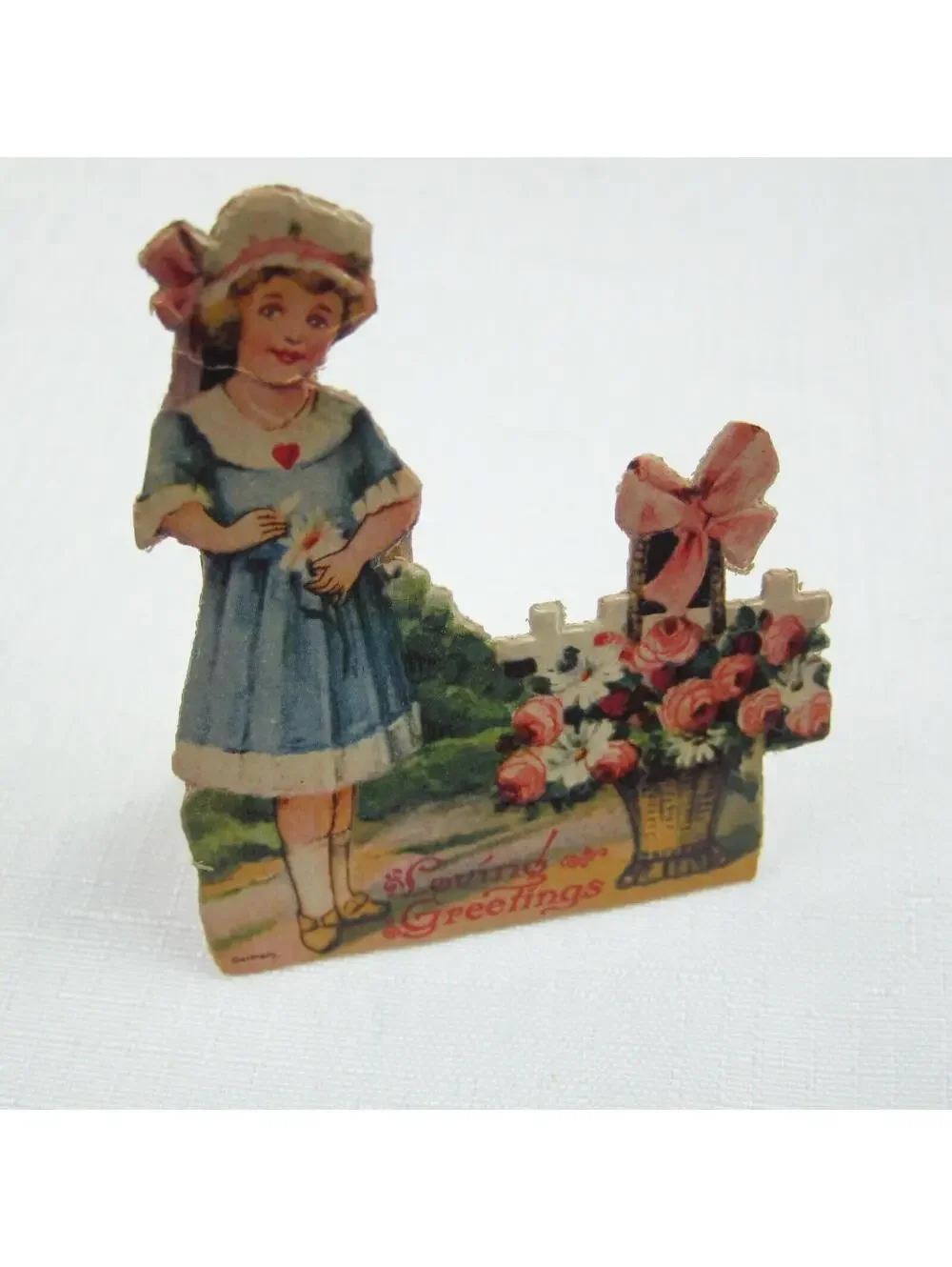 Vintage Valentine Die Cut Stand Up Victorian Girl Germany 1920-30s UNSIGNED